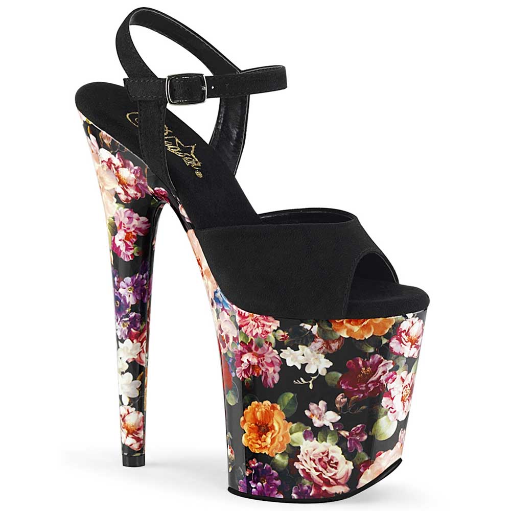 Pleaser - FLAMINGO-809WR Knöchelriemen-Sandale, Poledance Schuhe - 35 Shoes - Schwarz/Mehrfarben